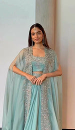 Thumbnail for Jyoti Fashion Women's Sky Blue Chinon Sequins with Thread Embroidered Designer Lehenga Choli with Shrug Set - Distacart