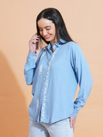Thumbnail for Pahnaz Modal Chikankari Handwork Shirt-Blue - Dista