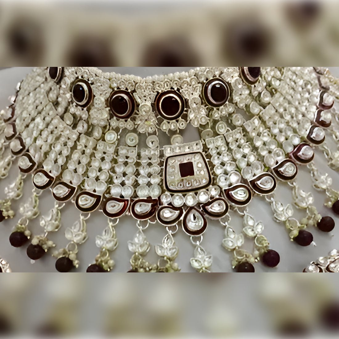 Jewel City Royal Maroon Kundan Choker Necklace Set Bridal Polki Jewelry with Pearl for Wedding, Karwa Chauth & Festive Occasions
