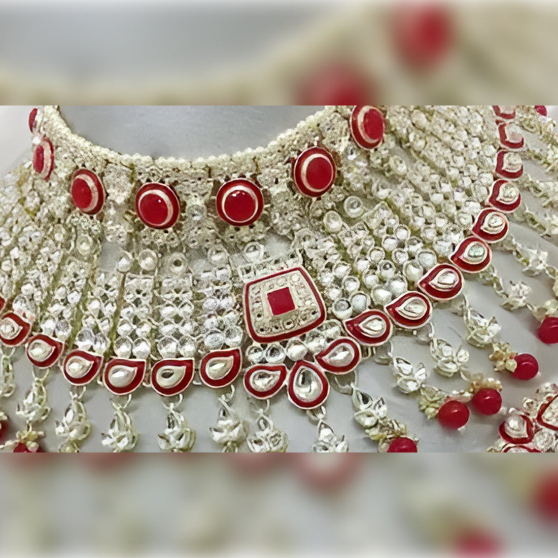 Jewel City Royal Ruby Red Kundan Choker Necklace Set Bridal Polki Jewelry with Pearl for Wedding, Karwa Chauth & Festive Occasions