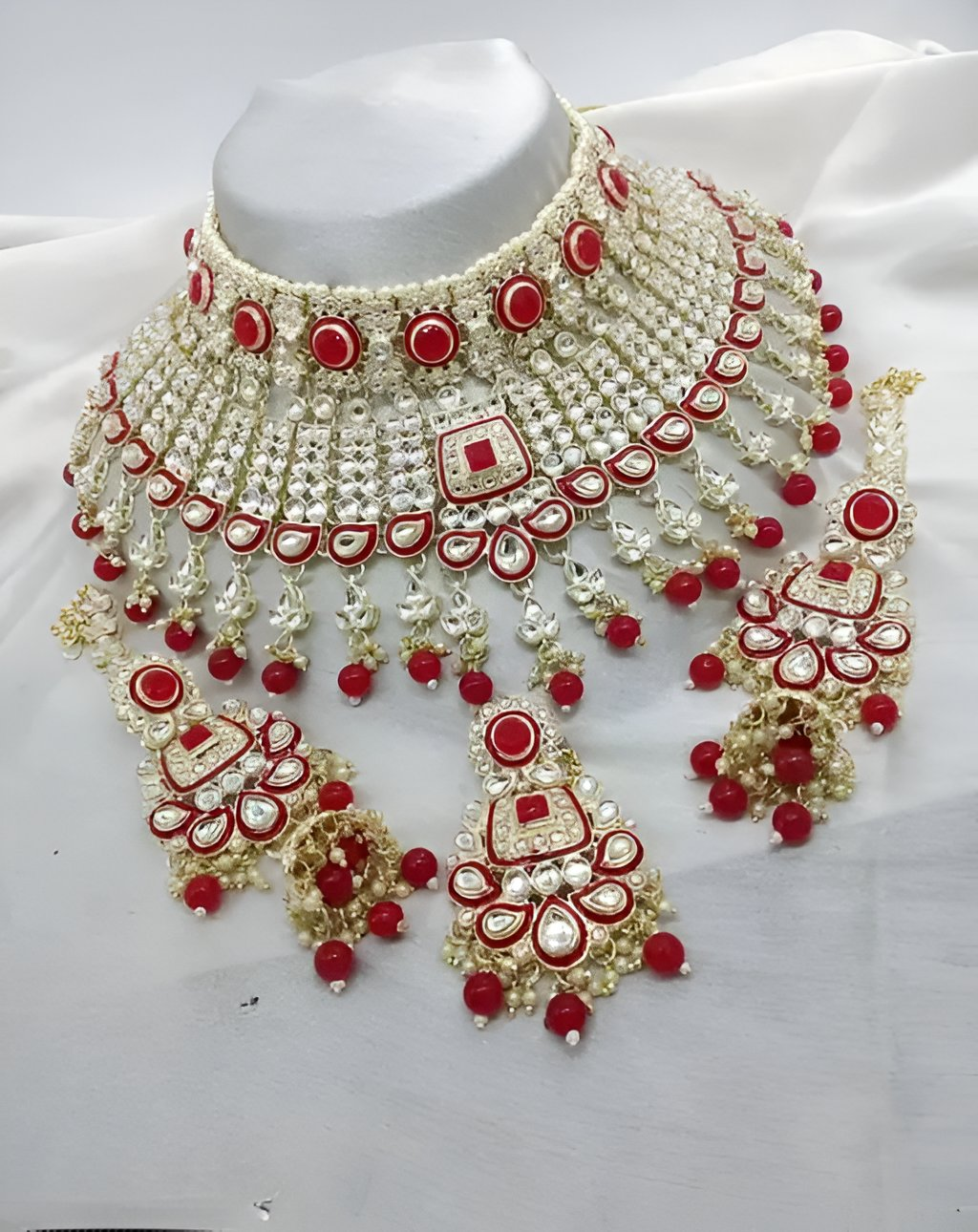 Jewel City Royal Ruby Red Kundan Choker Necklace Set Bridal Polki Jewelry with Pearl for Wedding, Karwa Chauth & Festive Occasions