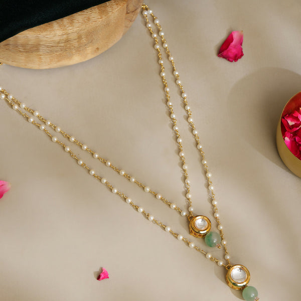 Ruby Raang Green Aventurine & Kundan Necklace