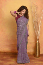 Thumbnail for Very Much Indian Designer Mul Cotton Handloom Saree with Sequins - Dual Tone Lavender - Distacart