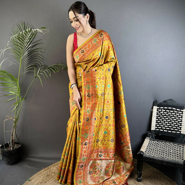 Joban Fashion Golden Yellow Banarasi Soft Silk Woven Saree