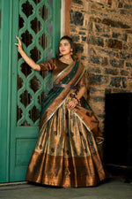 Thumbnail for Vastranavya Traditional Jacquard Silk Zari Weaving Silk Lehenga Choli - Green - Distacart