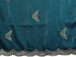 Thumbnail for Vastranavya Teal Embroidery Work Shimmer Chiffon Saree with Unstitched Blouse