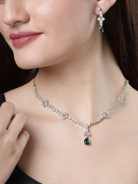 Thumbnail for NVR Women's Silver-Plated Green American Diamond Studded Jewellery Set - Distacart