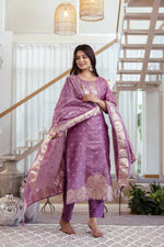 Thumbnail for The52 Women's Beautiful Jacquard Butti Work Simmer Jacquard Fabric Straight Kurta Pant and Dupatta Set - Distacart