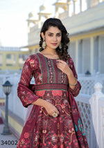 Thumbnail for Partywear Designer Maroon Dola Silk Anarkali suit with Dupatta - Suzen - Distacart