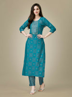 Thumbnail for Jyoti Fashion Women's Rama Rayon Embroidered Kurta Pant Set - Distacart