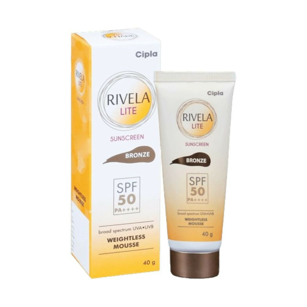 Cipla Rivela Lite Weightless Mousse Broad Spectrum UVA/UVB Sunscreen, Bronze SPF 50+ - Distacart