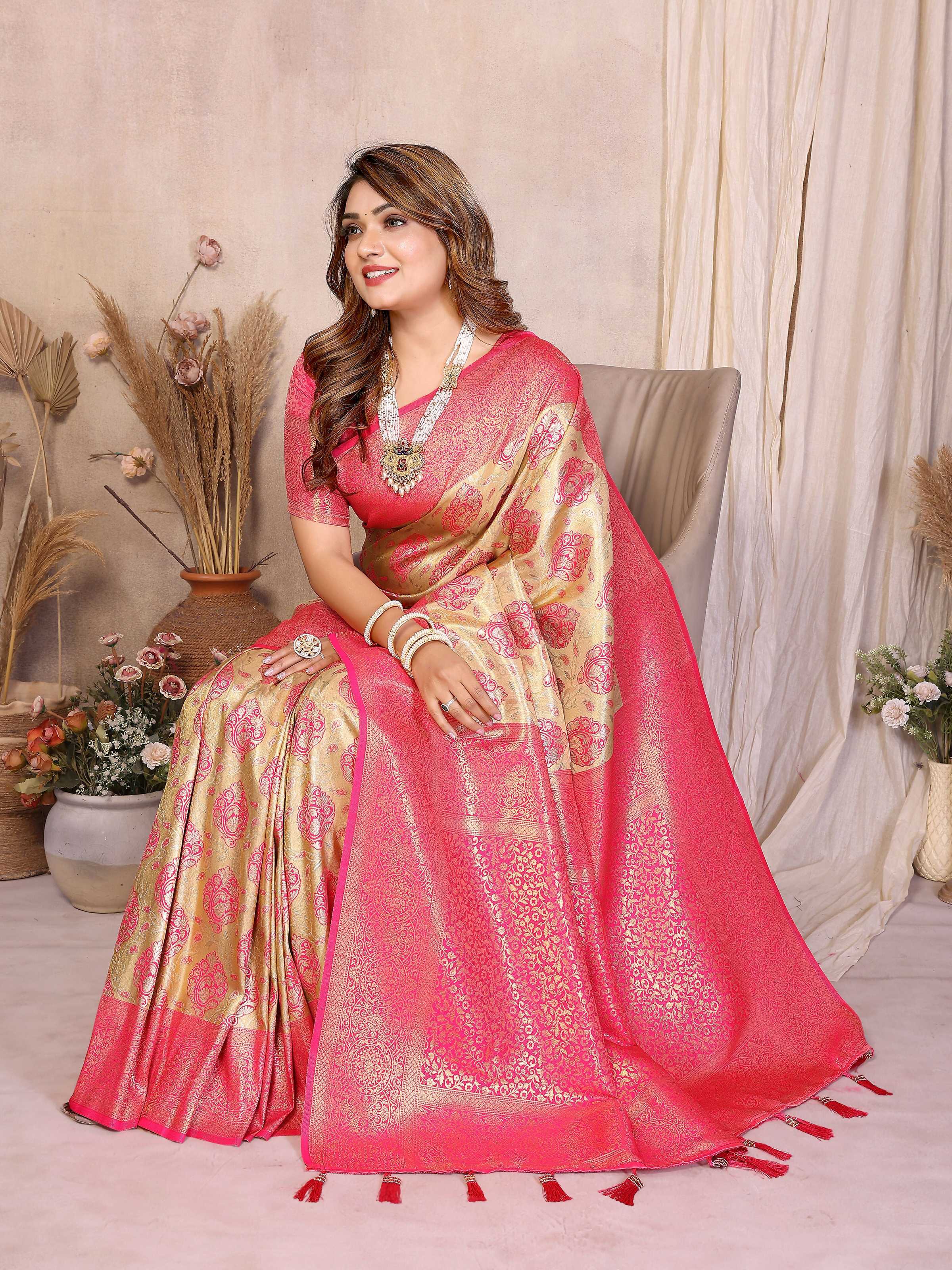 Aastha Fashion Yellow Banarasi Tissue Silk Weaving Saree - Distacart