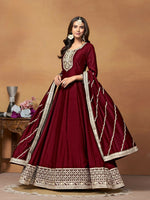 Thumbnail for Anaita Maroon Embroidered Art Silk Anarkali Suit - Distacart