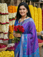 Thumbnail for Shree Shyam Fashion Violet Pochampally Silk Saree - Distacart