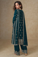 Thumbnail for Anaita Teal Green Chinon Silk Stitched Suit with Embroidery & Sequence Work - Distacart