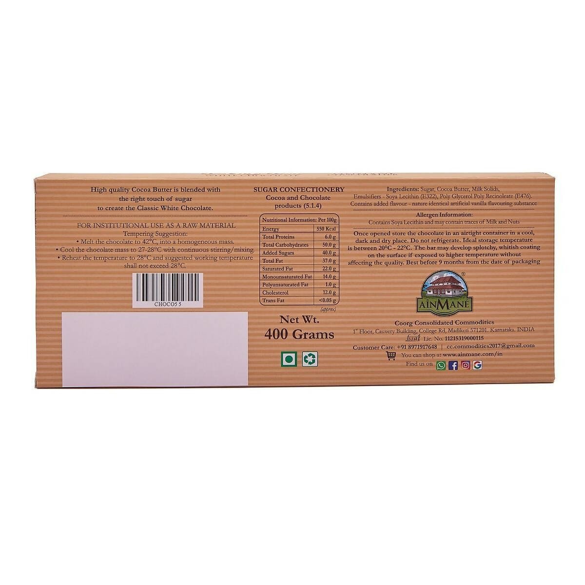 Ainmane White Chocolate Baking Bar - Distacart