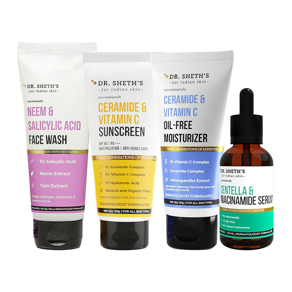Dr. Sheth's CSMS (Cleanser, Serum, Moisturizer, Sunscreen) Bestseller Combo - Distacart