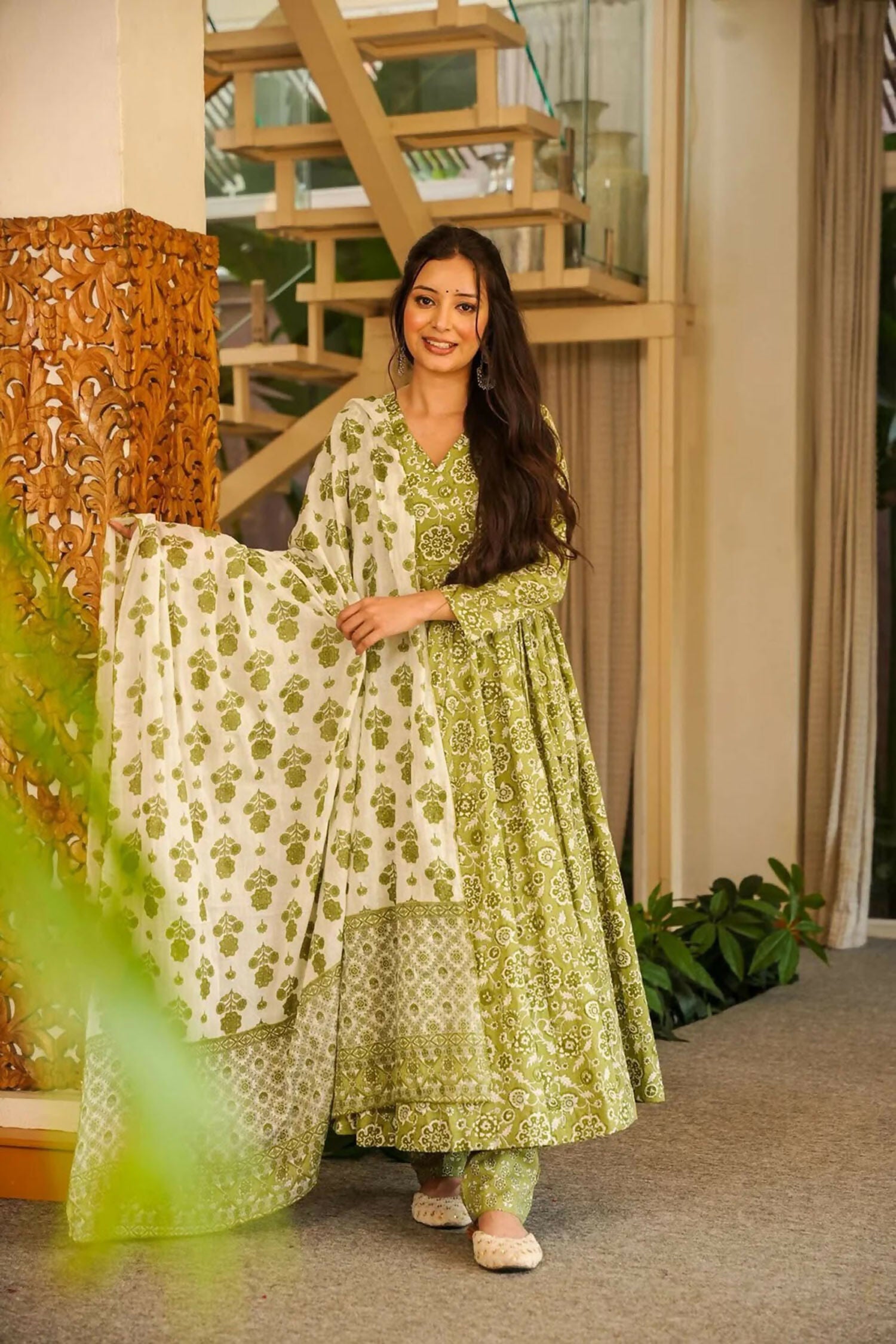 Aayaa Designer Cotton Silk Suit - Pista Green - Dista