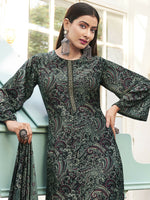 Thumbnail for Jyoti Fashion Women's Green Velvet Digital Print with Resham Thread work Kurta with Trouser & Dupatta - Distacart