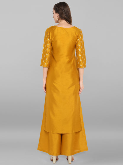 Janasya Mustard Poly Silk Foil Print Set - Distacart