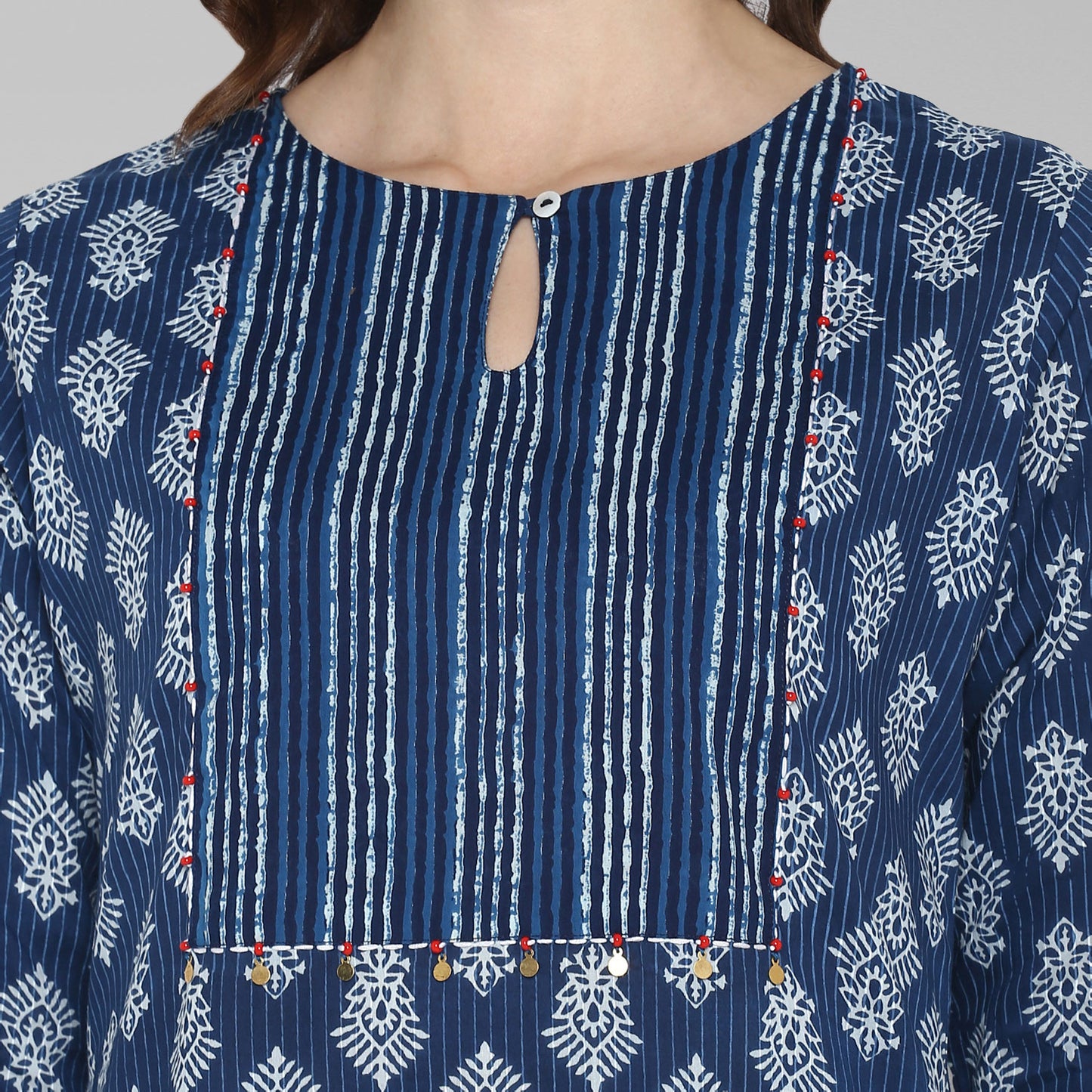 Janasya Blue Cotton Block Print Straight kurta - Distacart