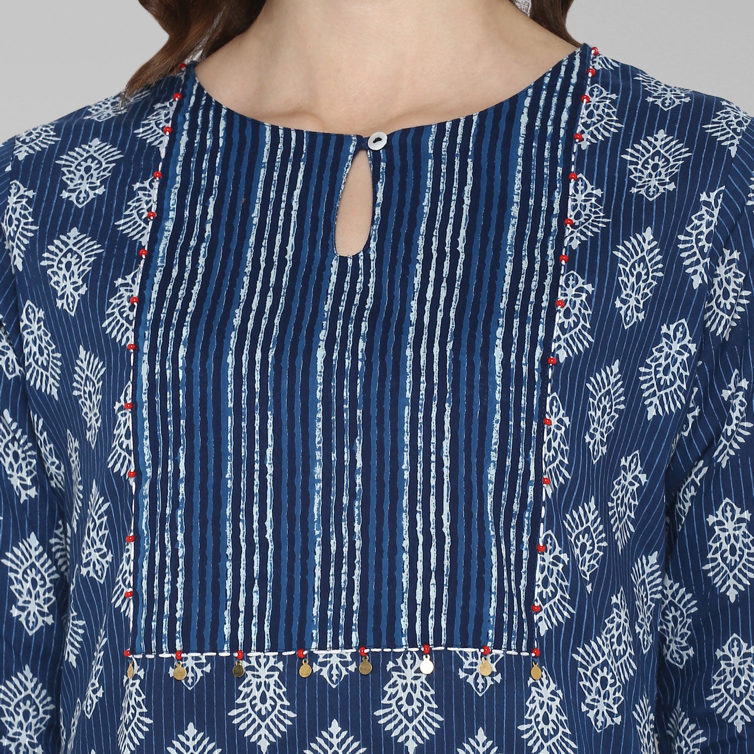 Janasya Blue Cotton Block Print Straight kurta - Distacart