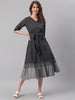 Janasya Black Cotton Striped Flared Casual Dress - Distacart