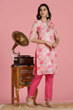 Thumbnail for BulBul Women Pink Floral Printed Kota Doriya Kurta Set