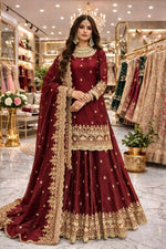 Thumbnail for Teeya Creation Maroon Color Fendy Satin Heavy Embroidery Work Wedding Wear Stitched Lehenga Choli - Distacart