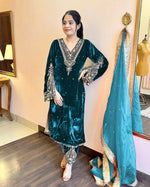 Thumbnail for Joban Fashion Deep teal Velvet Embroidery Kurta Set
