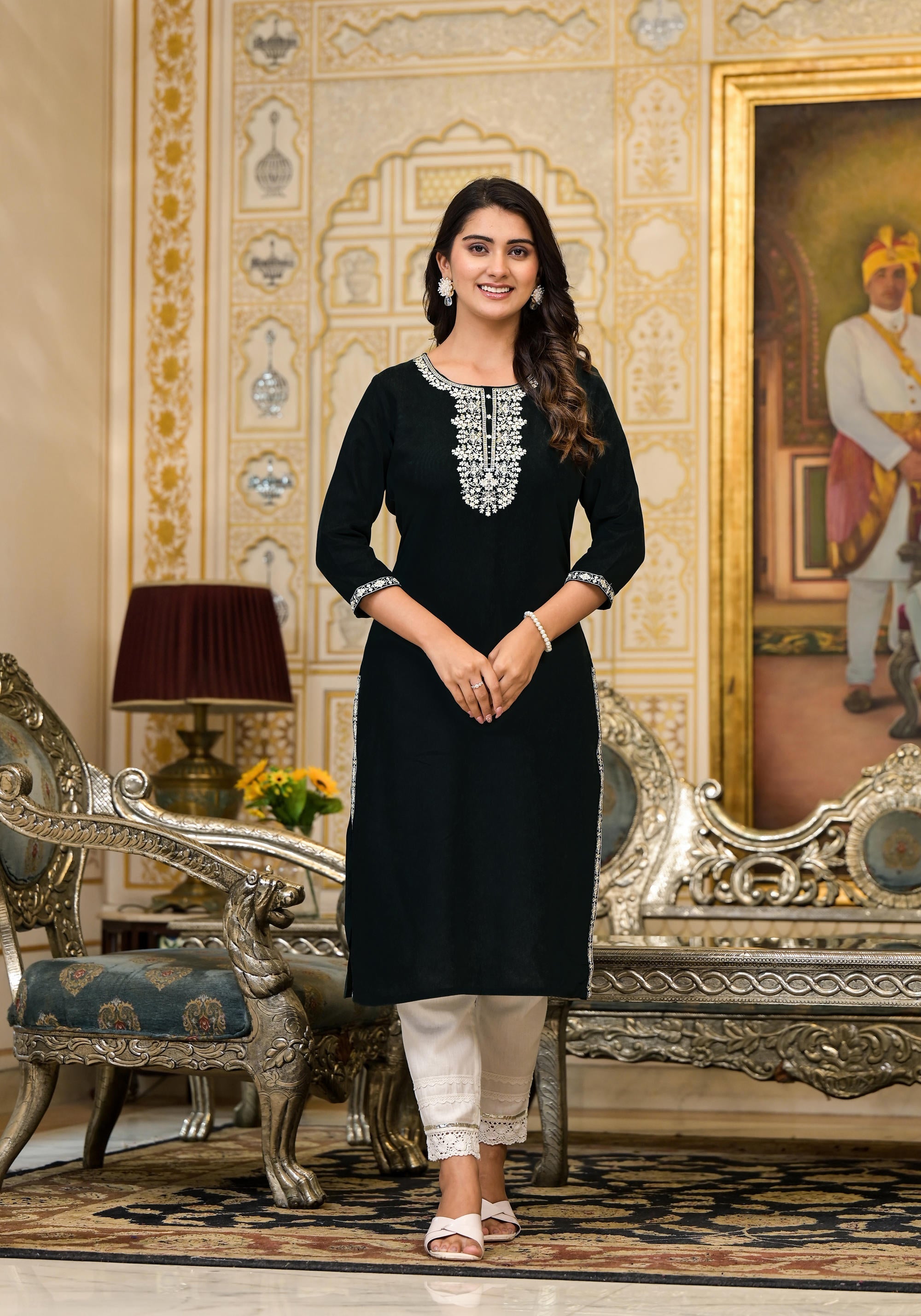 Juniper Women's Blackthread Embroidered Rayon Kurta - Distacart