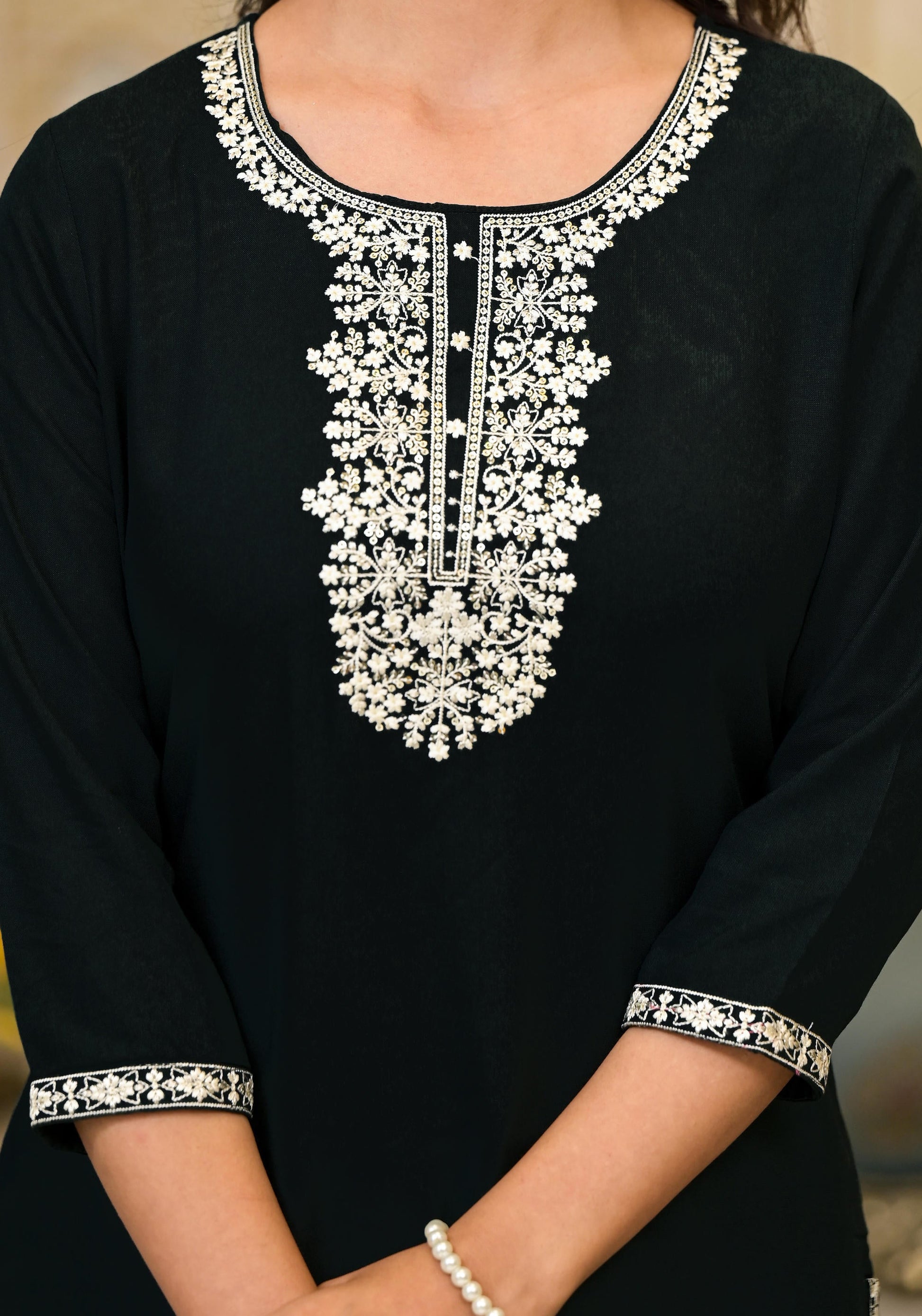 Juniper Women's Blackthread Embroidered Rayon Kurta - Distacart