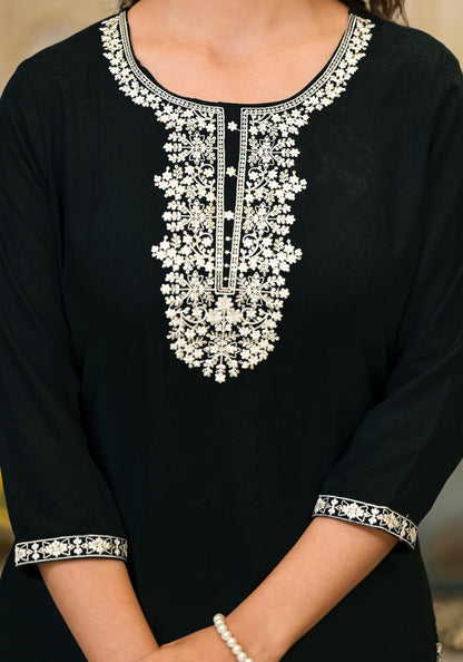 Juniper Women's Blackthread Embroidered Rayon Kurta - Distacart