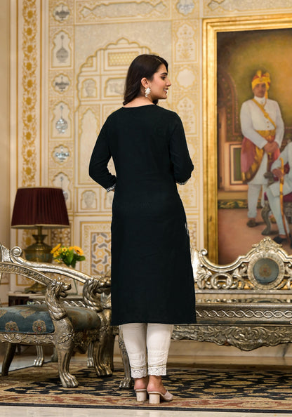 Juniper Women's Blackthread Embroidered Rayon Kurta - Distacart