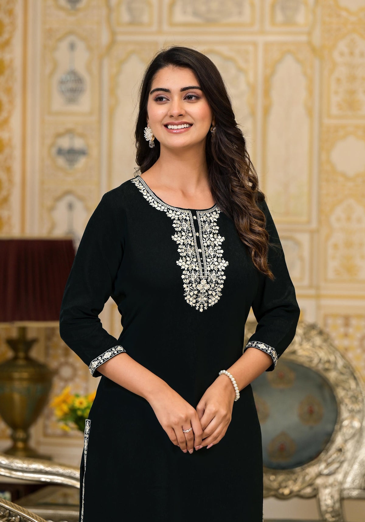 Juniper Women's Blackthread Embroidered Rayon Kurta - Distacart
