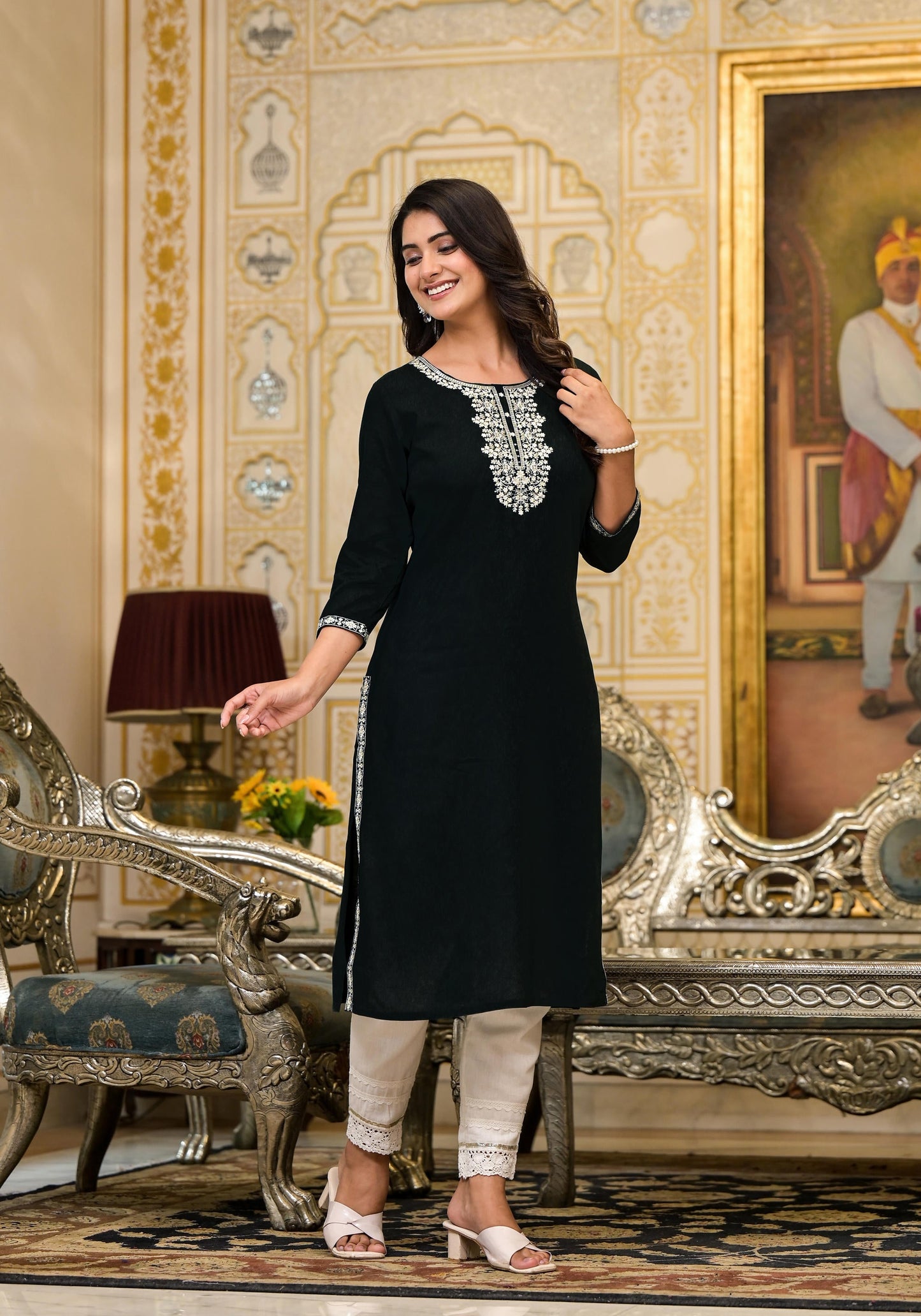 Juniper Women's Blackthread Embroidered Rayon Kurta - Distacart