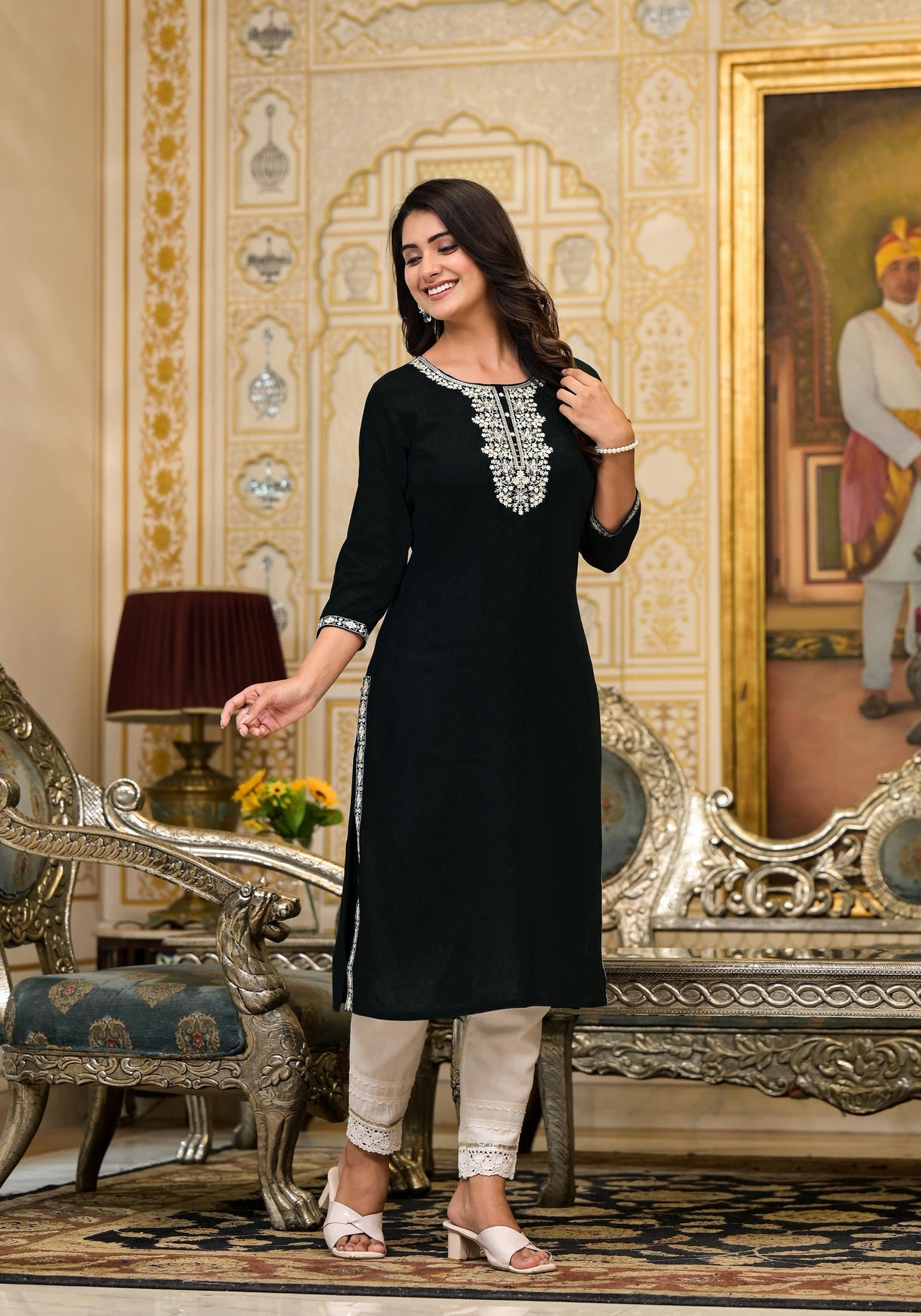Juniper Women's Blackthread Embroidered Rayon Kurta - Distacart