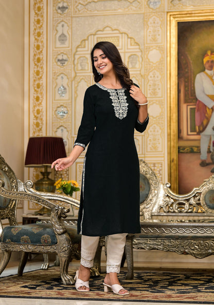 Juniper Women's Blackthread Embroidered Rayon Kurta - Distacart
