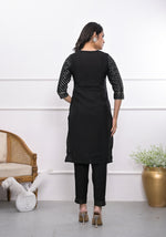 Thumbnail for Juniper Women's Black Ethnic Motif Printed Silk Kurta Set With Zari Work - Distacart