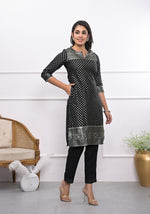 Thumbnail for Juniper Women's Black Ethnic Motif Printed Silk Kurta Set With Zari Work - Distacart