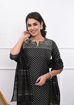 Thumbnail for Juniper Women's Black Ethnic Motif Printed Silk Kurta Set With Zari Work - Distacart