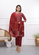 Thumbnail for Juniper Women's Maroon Ethnic Motif Printed Silk Kurta Set With Zari Work - Distacart