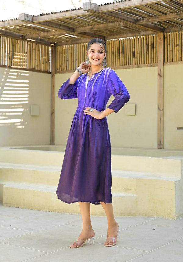 Juniper Purple women muslin dress with vibrant tie & dye print - Distacart