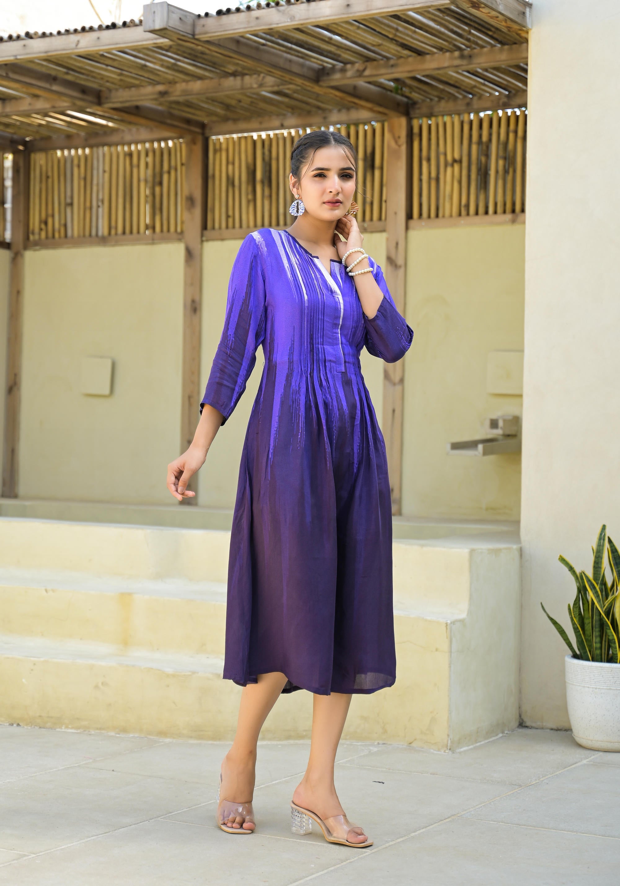 Juniper Purple women muslin dress with vibrant tie & dye print - Distacart