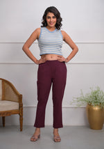 Thumbnail for Juniper Women's Burgundy Solid Cotton Pants With Partially Elasticated Waistband And Two Side Pockets - Distacart