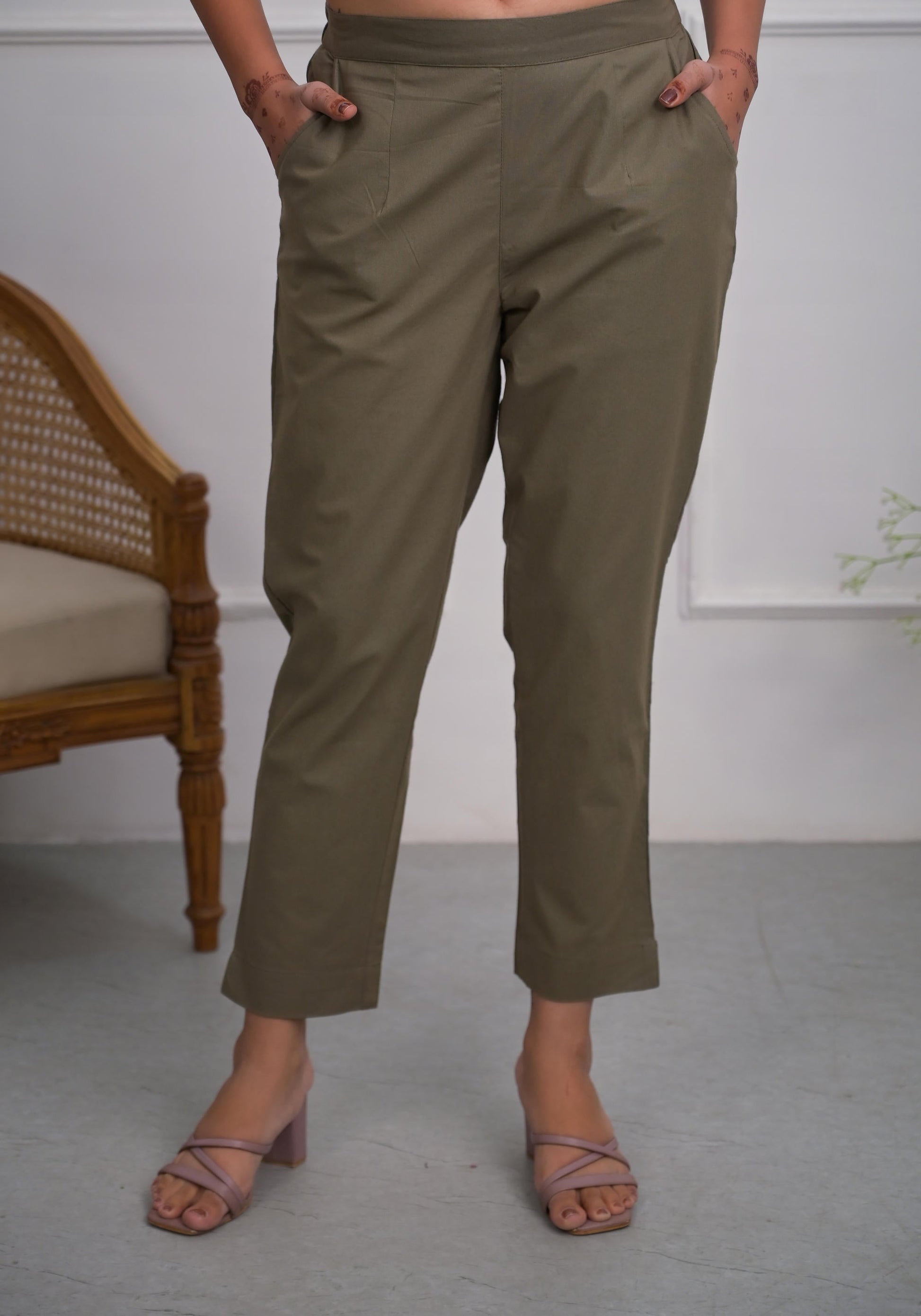 Juniper Charcoal Solid Cotton Pants With Partially Elasticated Waistband And Two Side Pockets - Distacart