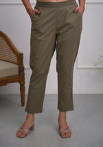 Thumbnail for Juniper Charcoal Solid Cotton Pants With Partially Elasticated Waistband And Two Side Pockets - Distacart