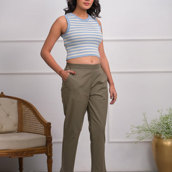 Juniper Charcoal Solid Cotton Pants With Partially Elasticated Waistband And Two Side Pockets - Distacart
