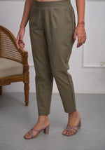 Thumbnail for Juniper Charcoal Solid Cotton Pants With Partially Elasticated Waistband And Two Side Pockets - Distacart