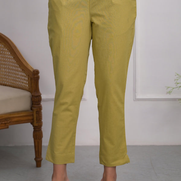 Juniper Women's Khaki Solid Cotton Pants With Partially Elasticated Waistband And Two Side Pockets - Distacart